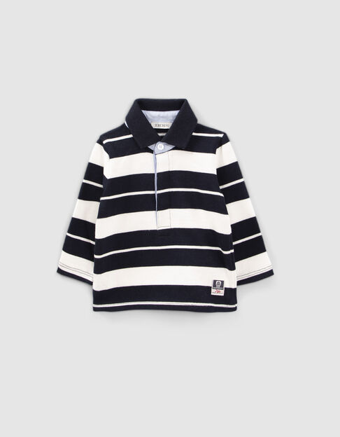 Polo azul marino rayas crudo bordado espalda bebé niño