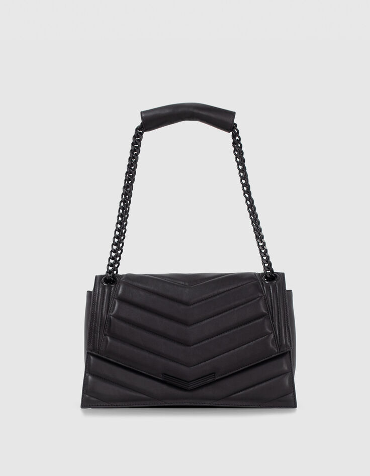 Tas THE 1 Timeless zwart doorstikt leer Maat L Dames-2