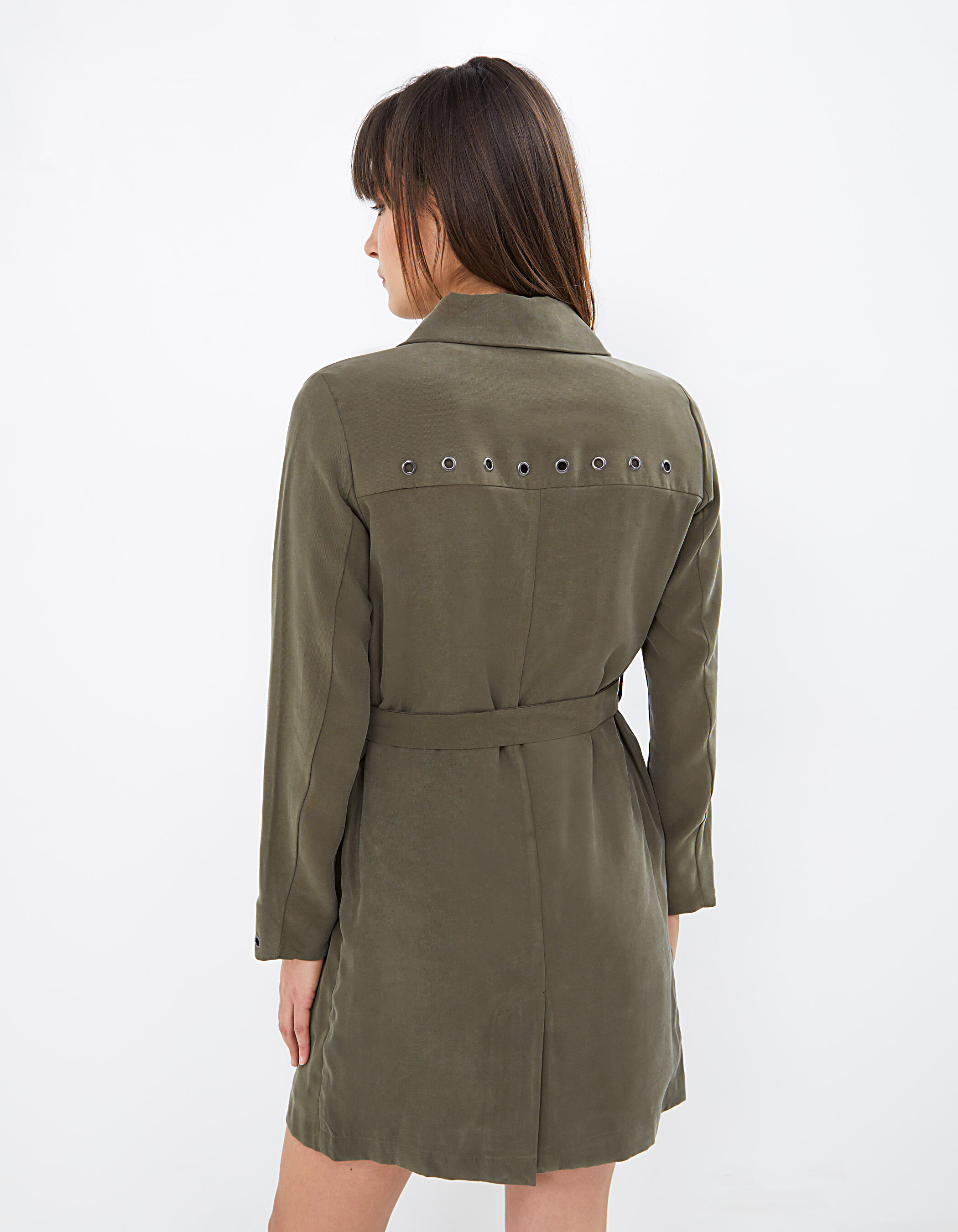 I.Code khaki trench coat with eyelet belt