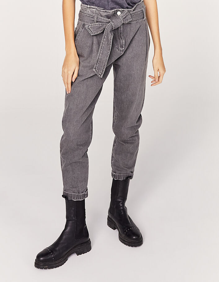 Grijze large jeans hoge taille cropped lengte dames-3