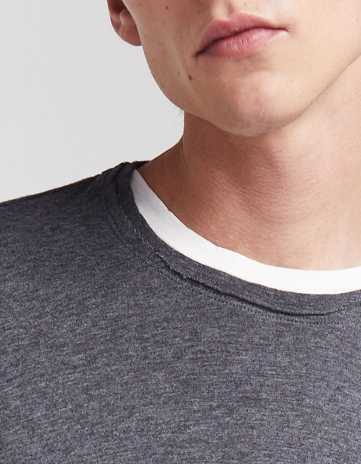 Men’s charcoal grey and white 2-in-1 T-shirt-5 Men’s charcoal grey and white 2-in-1 T-shirt-5
