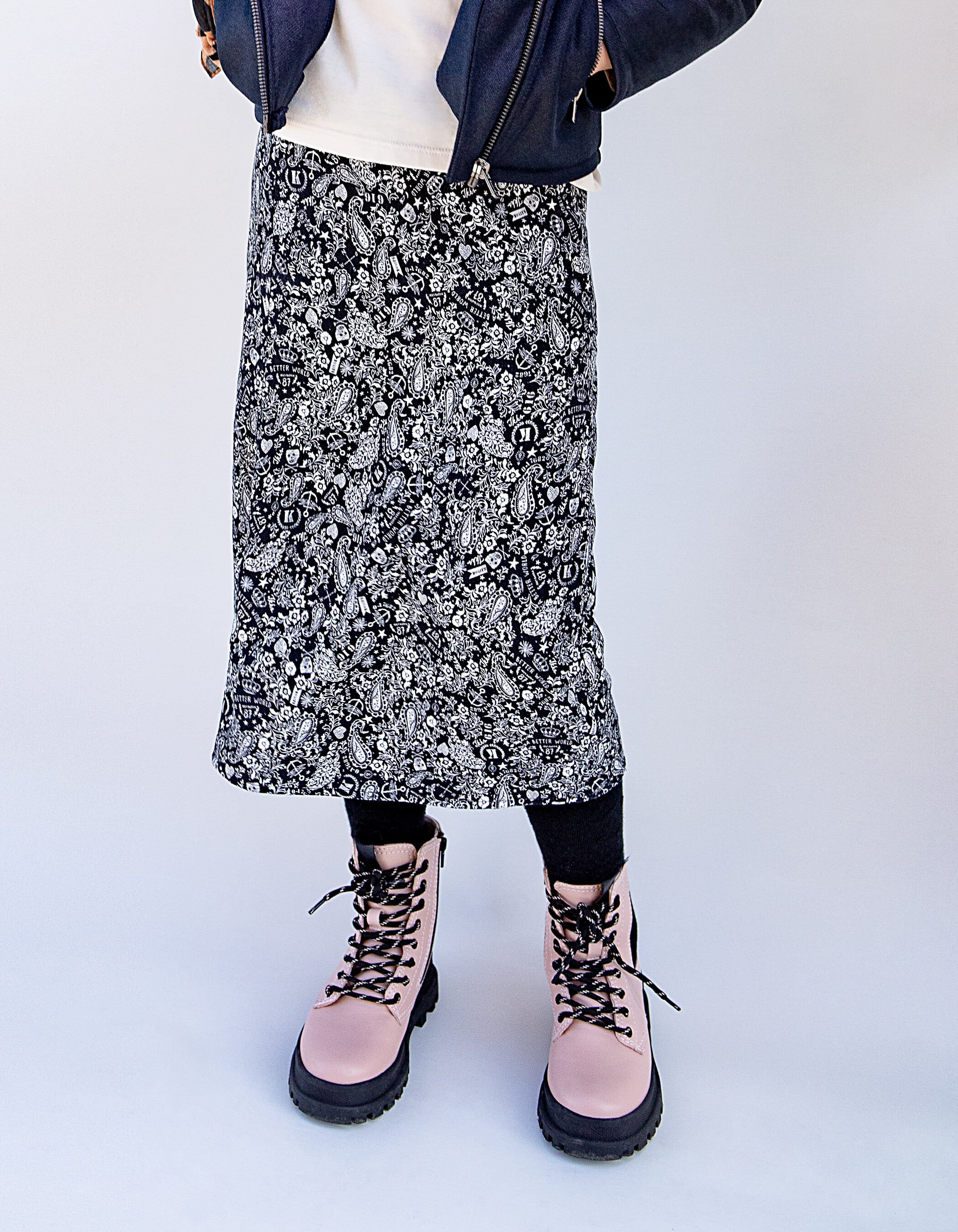 Jupe longue navy fonc imprim tattoos fille