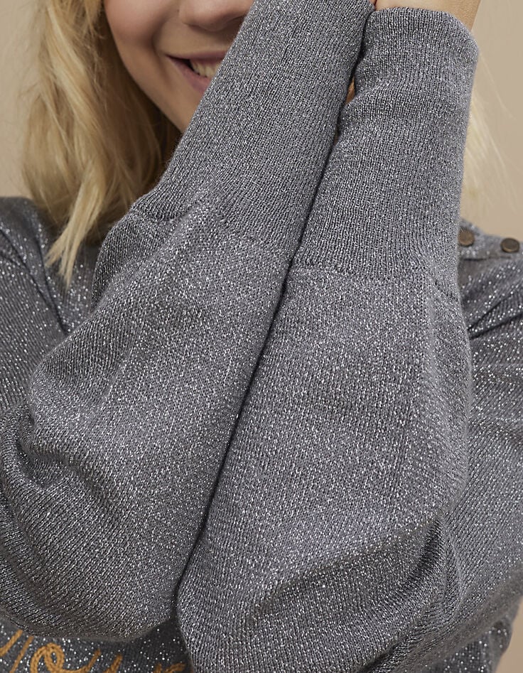 Jersey gris jaspeado punto lurex mensaje bordado I.Code-4 Jersey gris jaspeado punto lurex mensaje bordado I.Code-4