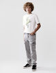 T-shirt blanc coton bio visuel feuillage pixellisé garçon-1