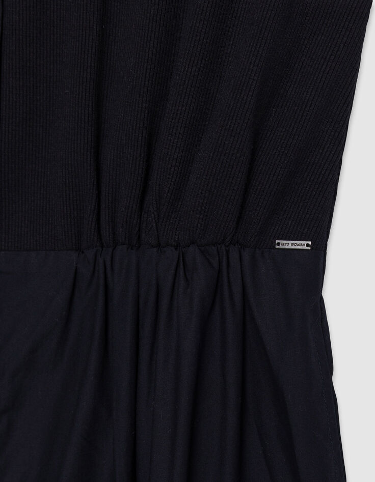 Zwarte maxi-jurk van bi-materiaal met knoopsluiting Dames-3