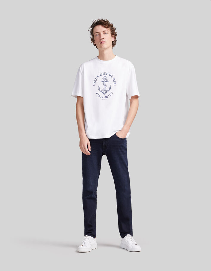 Men’s white organic cotton T-shirt, anchor and snake image - IKKS