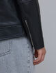 Schwarze mittellange Leder-Bikerjacke f&uuml;r Damen-6