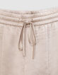 Pantalón ancho Mujer de poliéster reciclado beige con cintura elástica-9