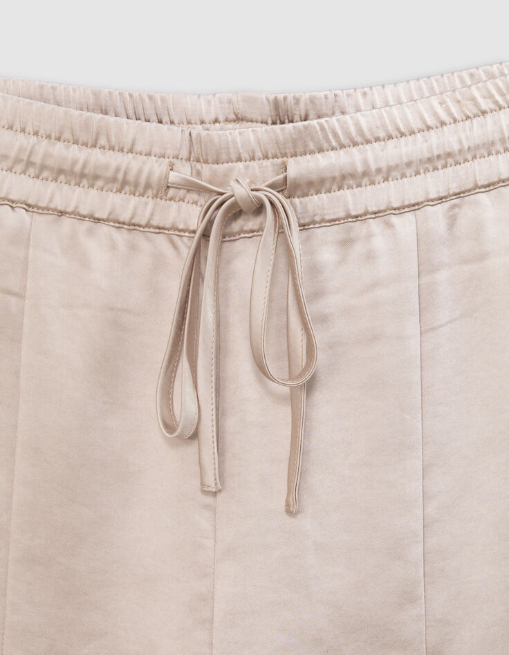 Pantalón ancho Mujer de poliéster reciclado beige con cintura elástica-9