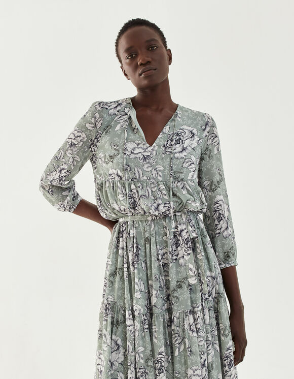 Robe ample matière recyclée imprimé floral vintage femme