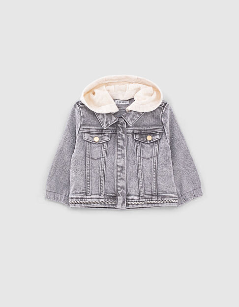 Light grey jeansjasje bio etnische biezen babymeisjes 