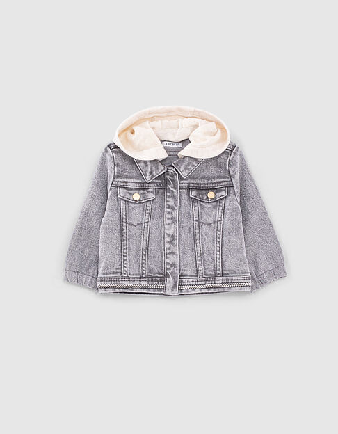 Baby girls’ light grey organic denim jacket + ethnic braid