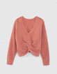 Pull terracotta tricot r&eacute;versible devant dos fille-1