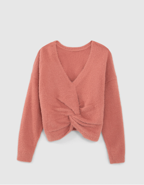Girls’ terracotta knit front/back reversible sweater