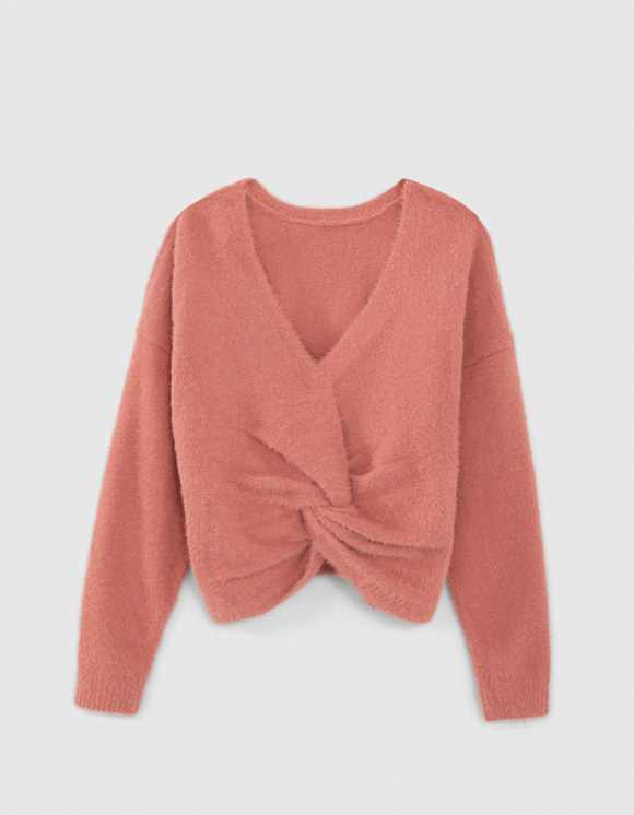 Pull terracotta tricot réversible devant dos
