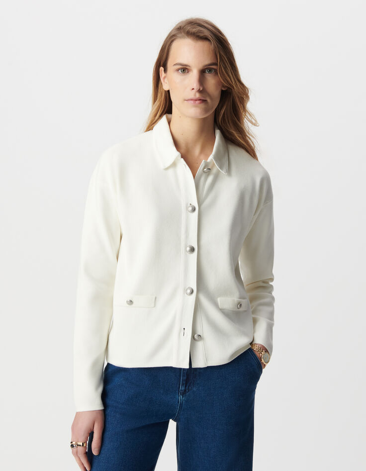 Cardigan écru tricot esprit chemise Femme-3