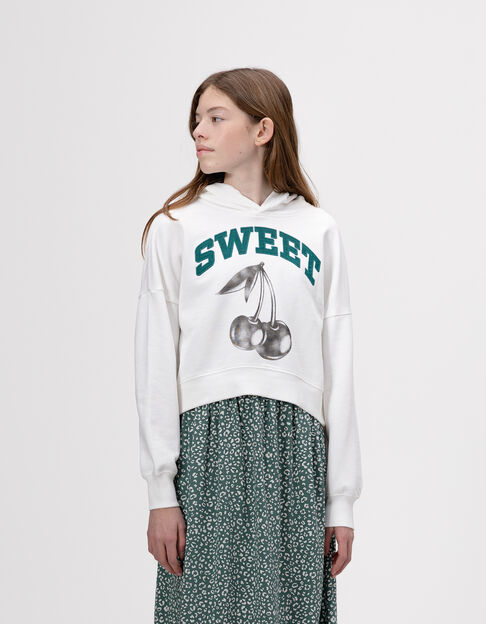 Sweat à capuche blanc message brodé fille - IKKS