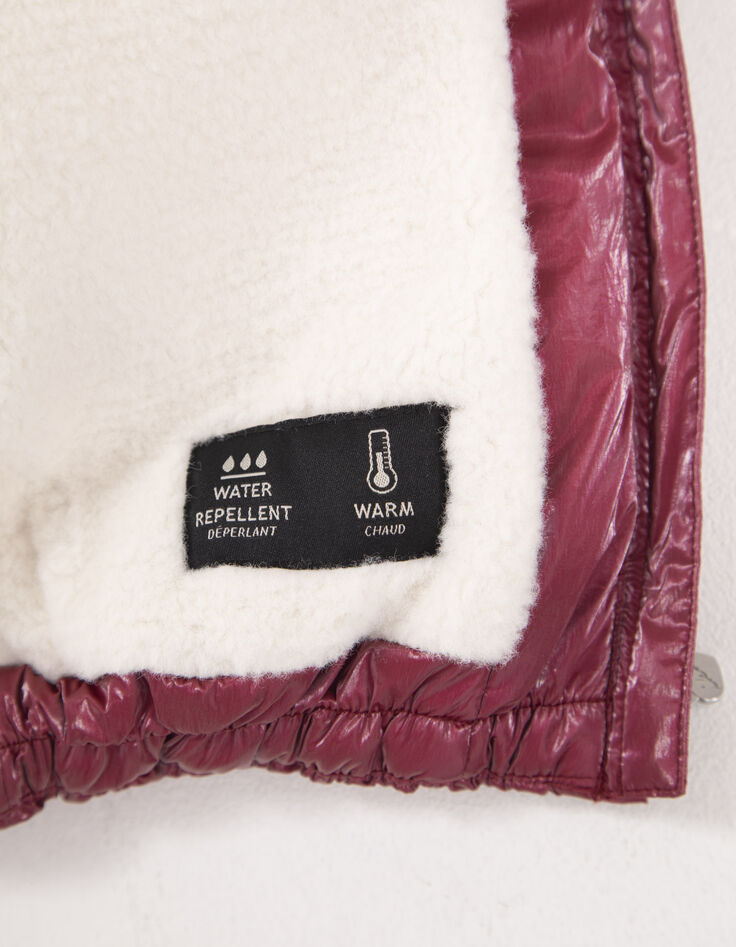 Bordeaux metallic gevoerde pufferjas met kap babymeisjes-6