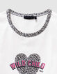 Ecru Mädchen-T-Shirt, Biowolle, Leoprint-Herzen-3