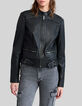 Women&rsquo;s black leather fitted jacket with quilted shoulders-2