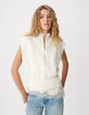 Pull sans manches blanc tricot col camionneur Femme-1