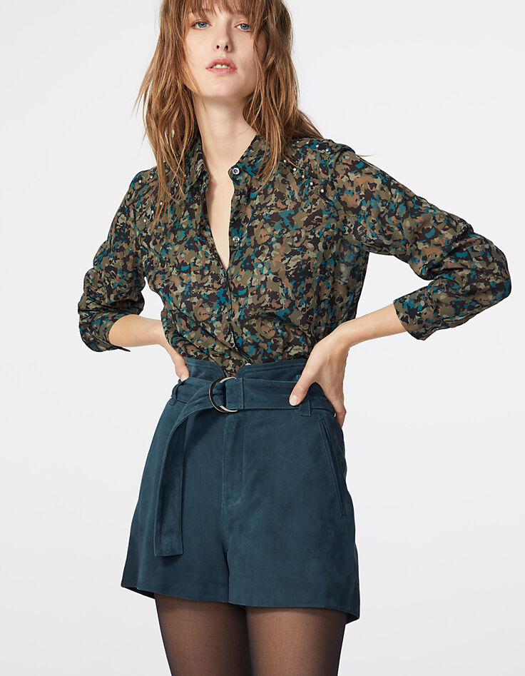 Women’s camouflage print studded voile shirt-2