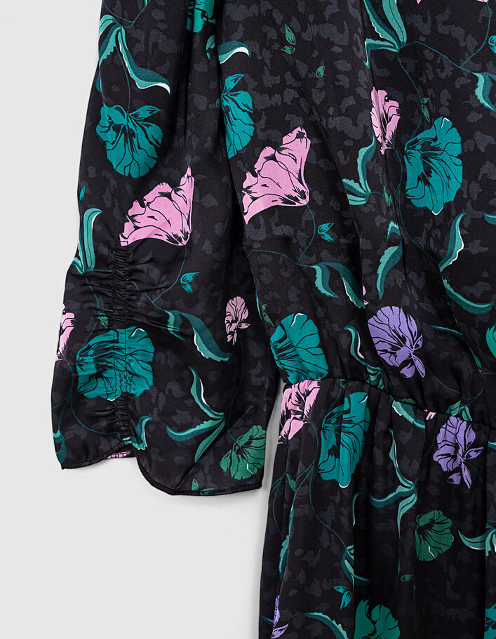 Tailliertes Damenkleid mit Rüschen und Blumenprint-4