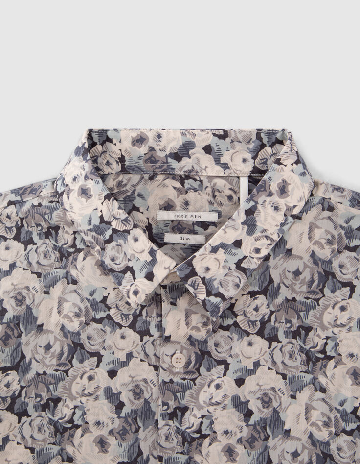 Stahlblaues SLIM-Herrenhemd mit Liberty&reg;-Rosenprint-2