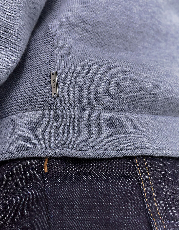 Men's stone blue knit hooded zip-up cardigan - IKKS