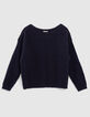 Pull bleu marine en grosses mailles apport mohair femme-1