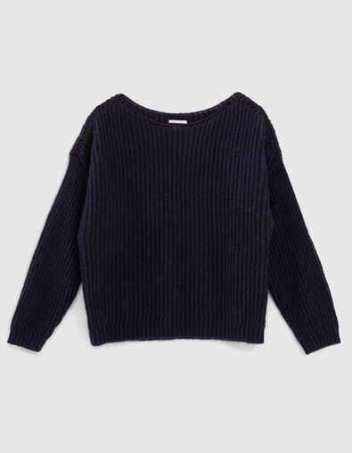 Pull bleu marine en grosses mailles apport mohair femme - IKKS