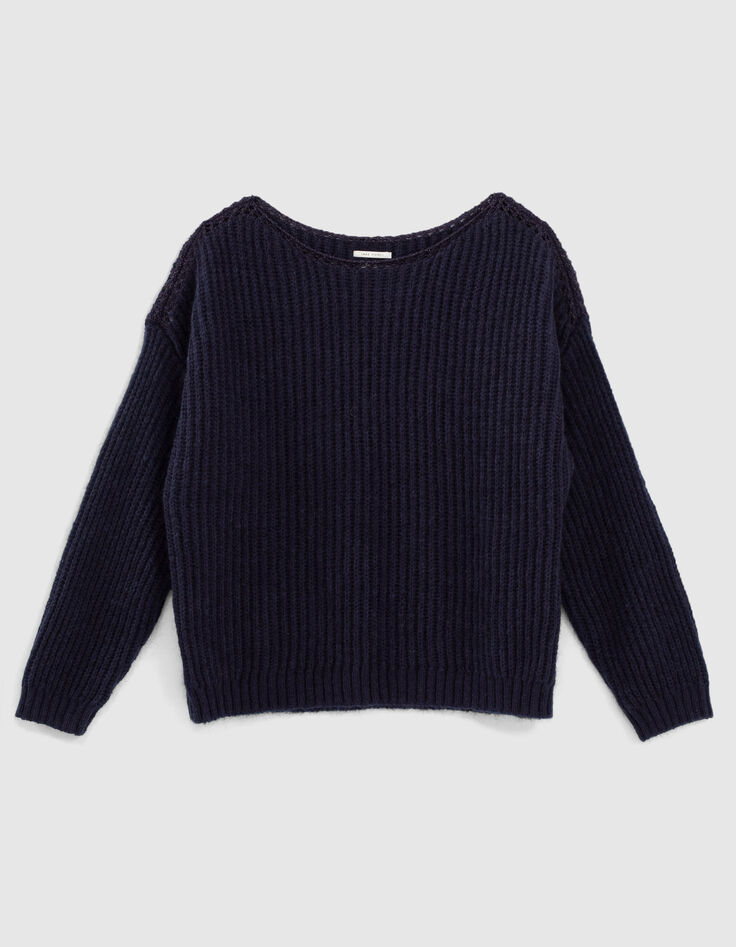 Pull bleu marine en grosses mailles apport mohair femme-1