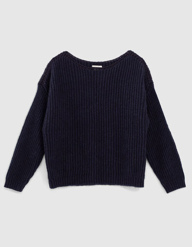 Women’s navy blue chunky knit sweater with mohair - IKKS
