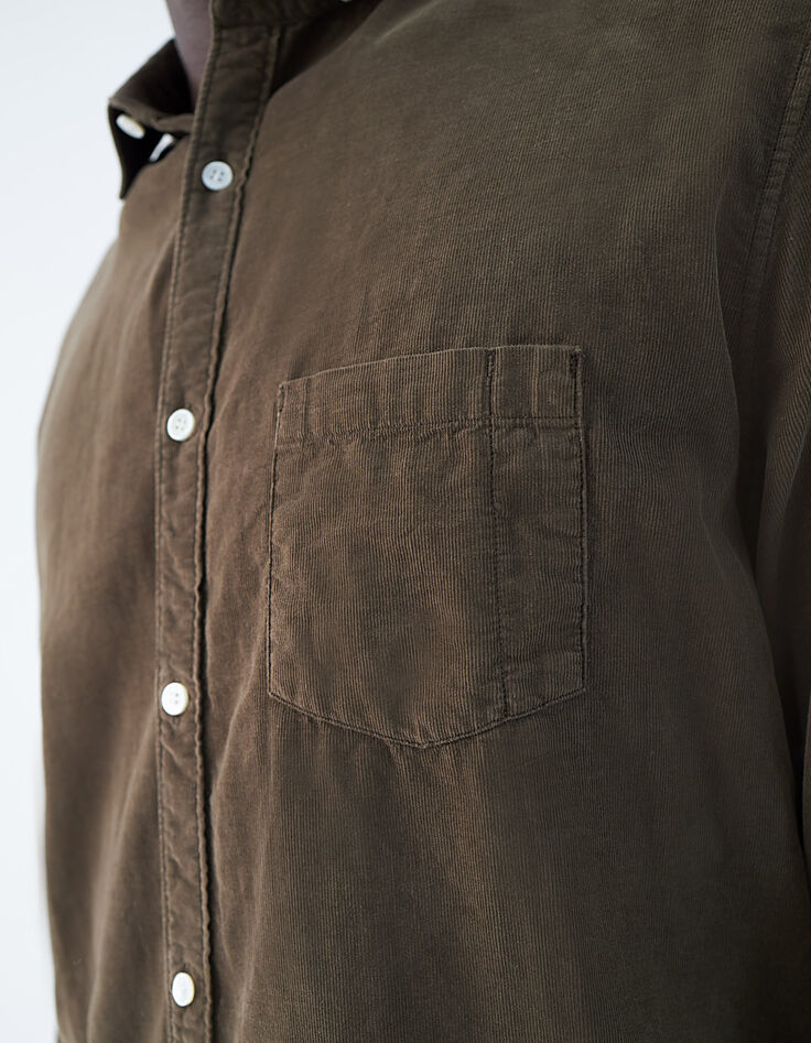 Chemise SLIM dark kaki velours milleraies Homme-5