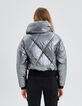 Kurze, schwarze Damensteppjacke mit verdeckter Kapuze-3