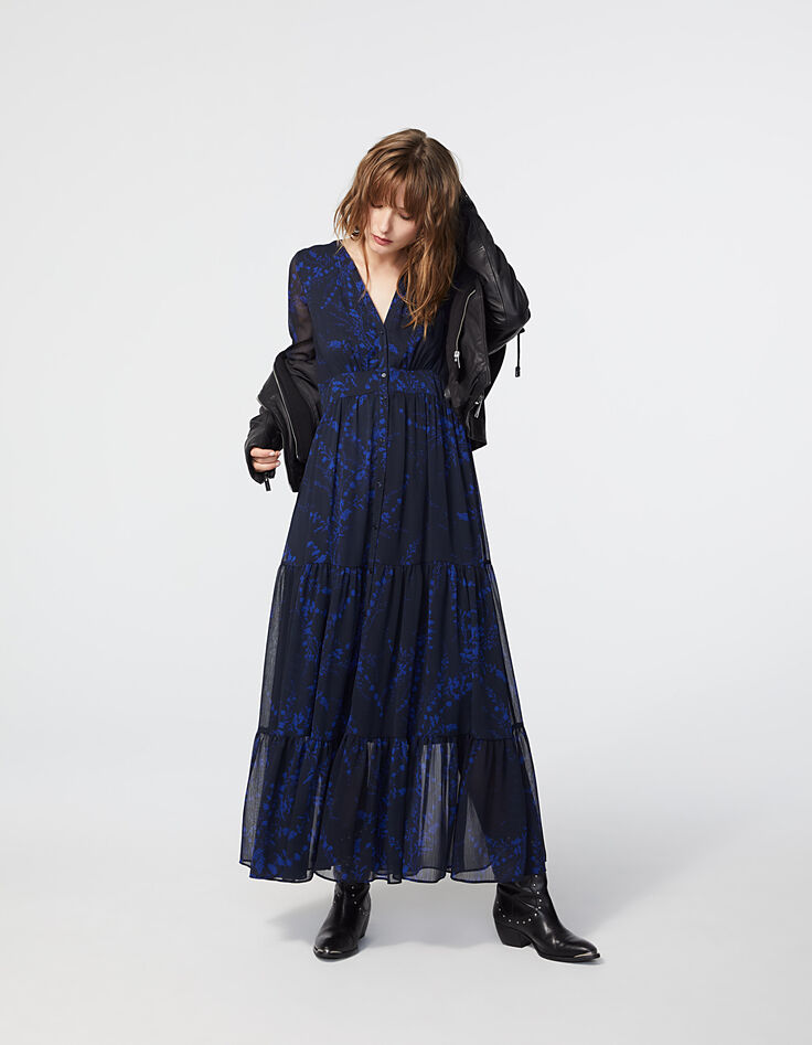 Robe longue volantée en voile imprimé floral Ikebana-6