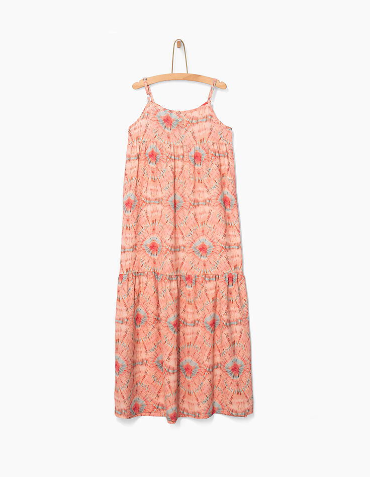 Girls’ coral tie and dye print long dress -4