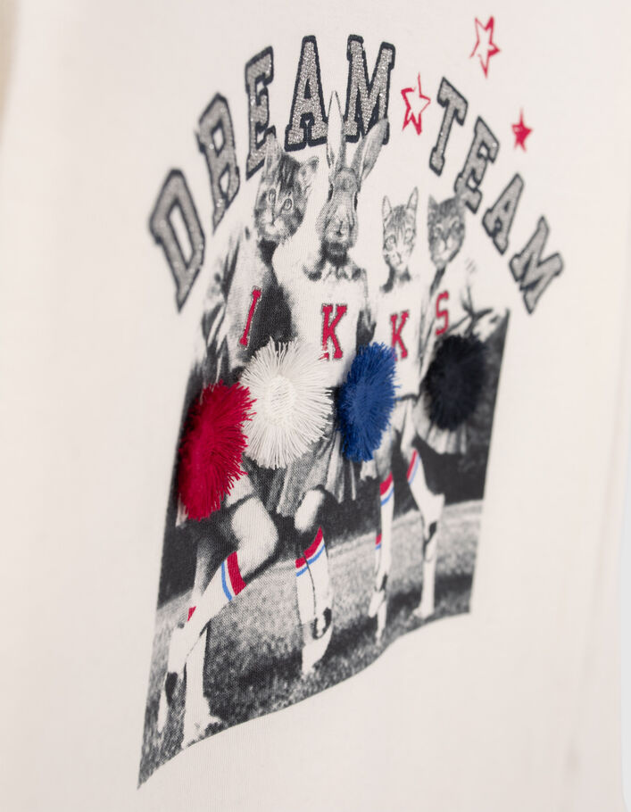 Girls' off-white 3D cheerleaders image T-shirt - IKKS