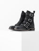 Women&rsquo;s black 4-buckle and studs leather combat boots-2