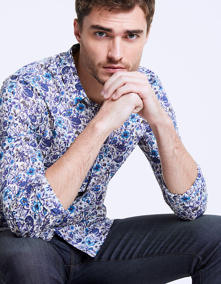 Slim fit Liberty-overhemd shadow met bloemen-1