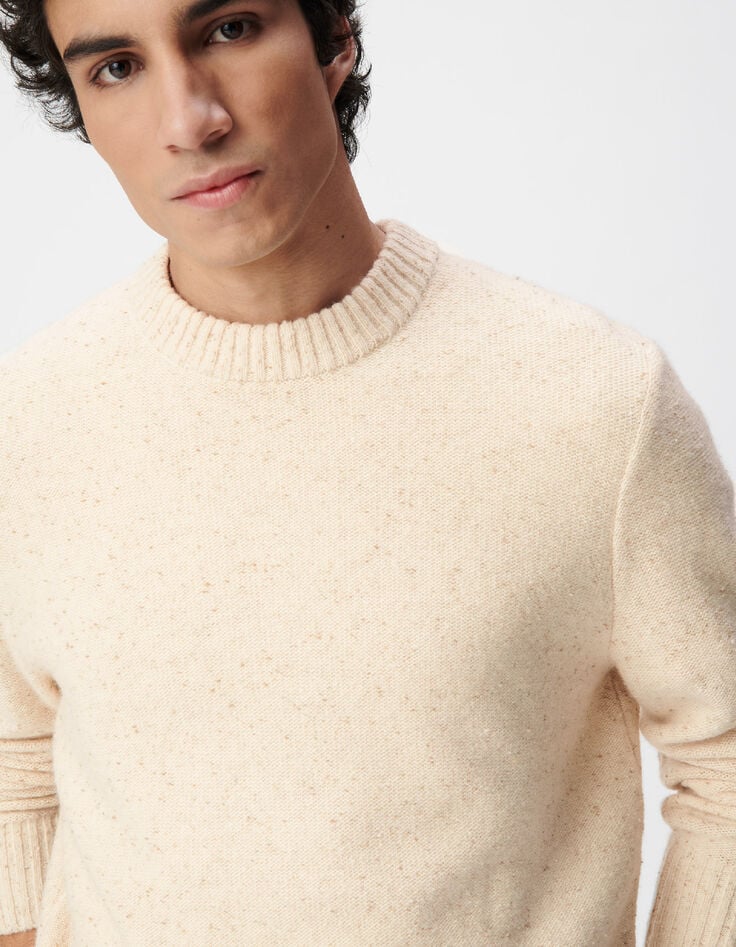 Beiger Winterpullover Rundhalsausschnitt-4