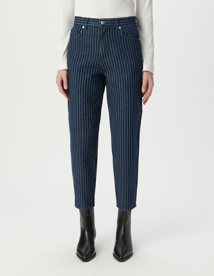 Gerade geschnittene weiße Cropped-Damenjeans Streifenmotiv-3 Gerade geschnittene weiße Cropped-Damenjeans Streifenmotiv-3