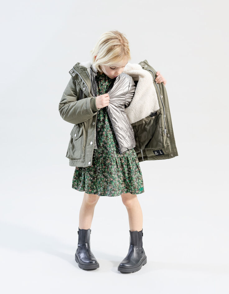 3-in-1-Parka für Mädchen – Khaki und Silber-3