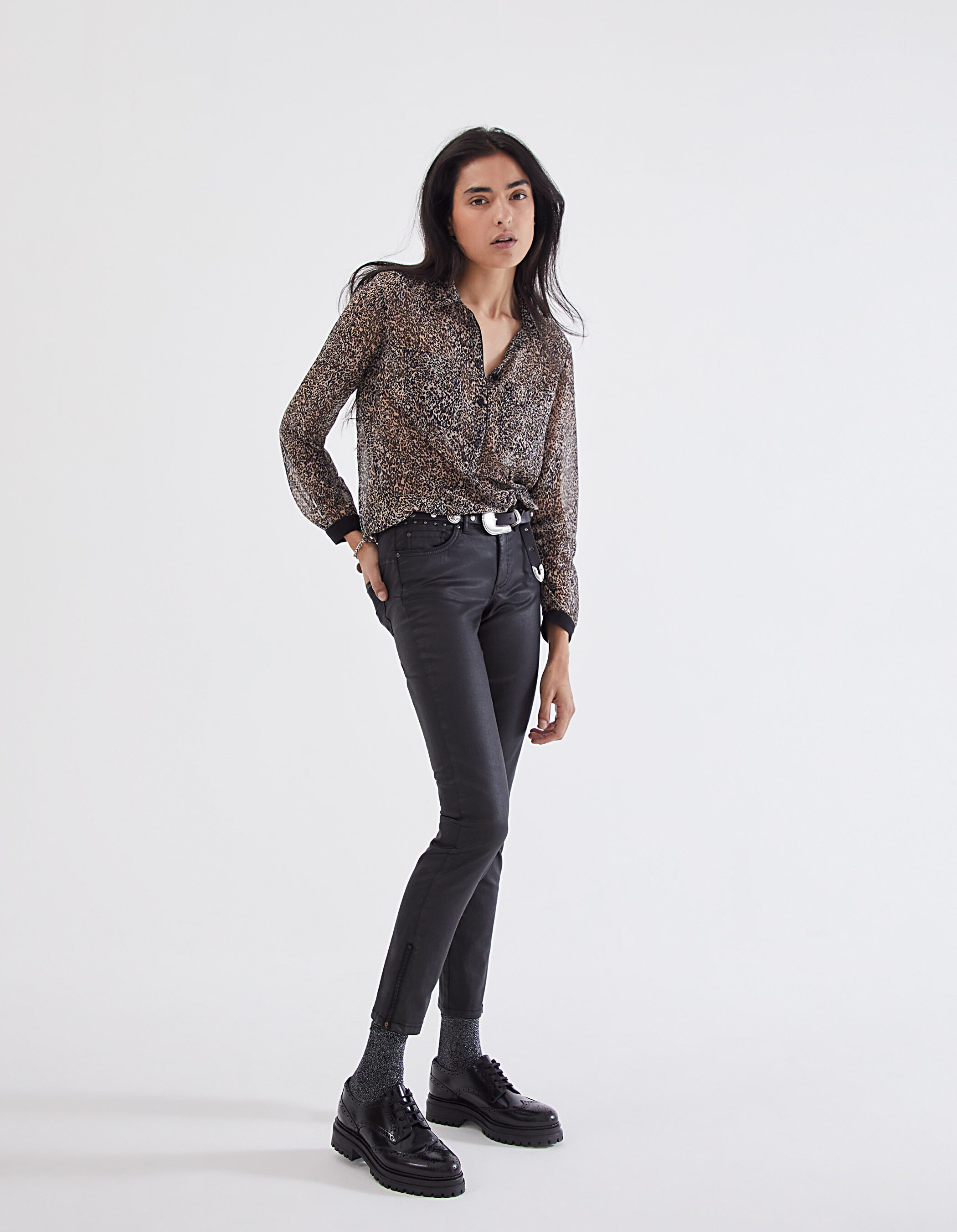 Jean slim enduit noir 7 8eme sculpt up femme