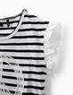 Tee-shirt blanc cassé rayé noir détails dentelle fille-5