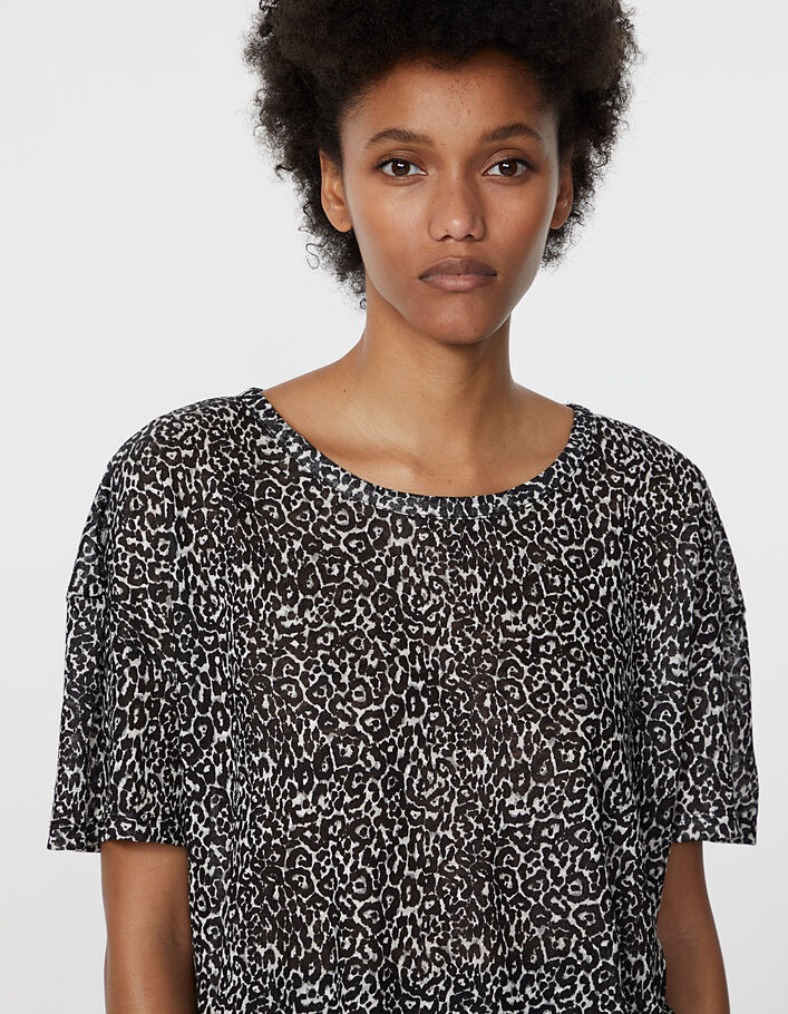 Women’s micro-leopard print linen loose fit T-shirt - IKKS