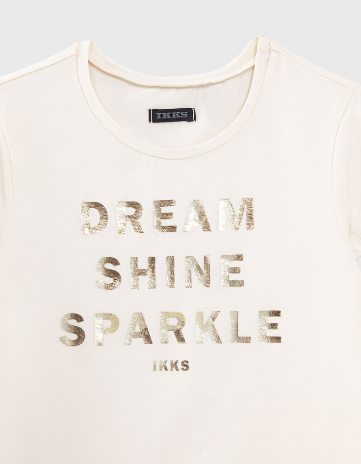 Ecru T-shirt metallic tekst meisjes-2