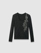 Zwart T-shirt glitters borduursel bloemen Dames-5