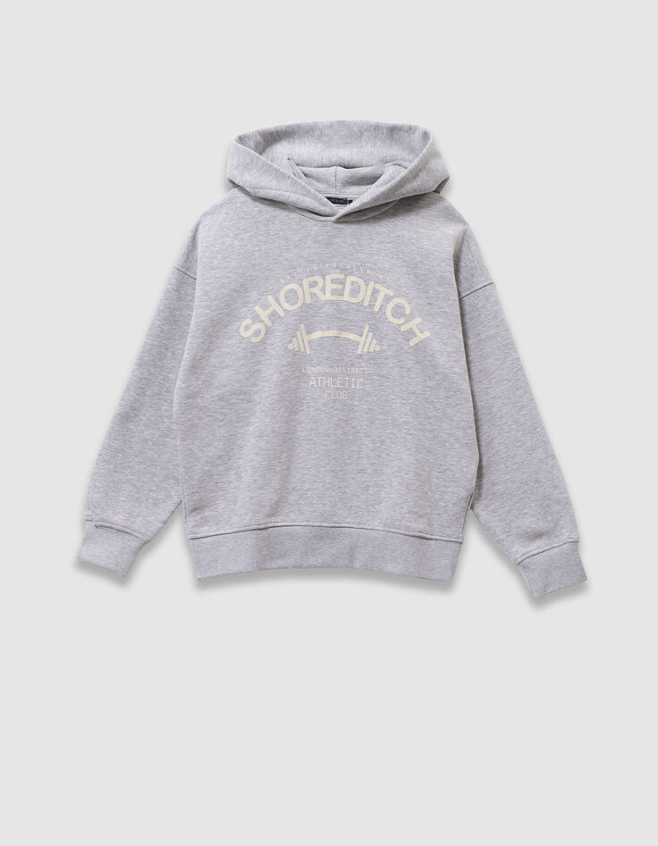 Sudadera capucha gris mensaje flocado terciopelo niño-3