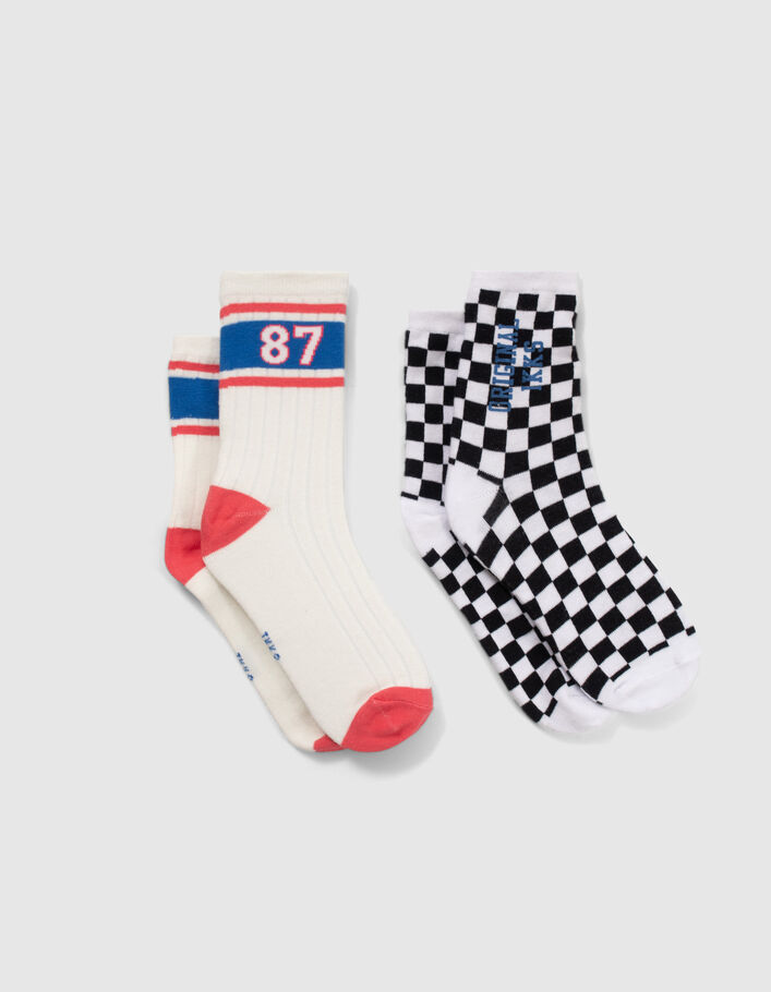 Boys’ black checkerboard/white striped socks - IKKS